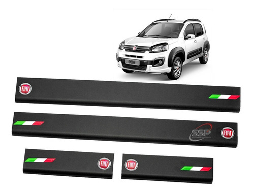  Cubre Zocalos Laminados Negros P/ Fiat Uno Logo + Bandera 