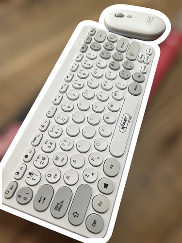 Combo Teclado Mouse Inalámbrico Retro Vintage Bluetooth Blanco Blanco