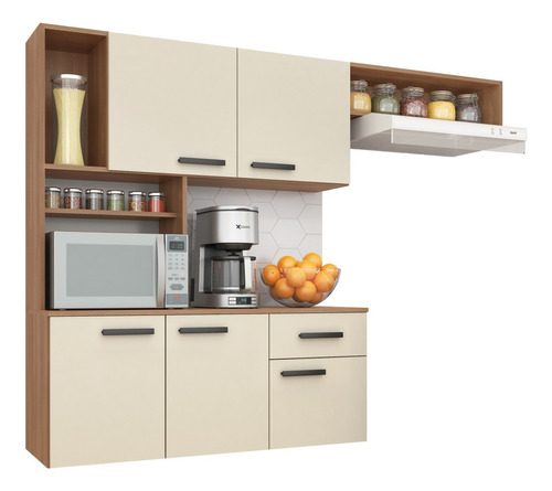 Cocina Alacena Elevada 5 Puertas 1 Cajón 180 X 136 X 35 Cm Color Manchester Champagne