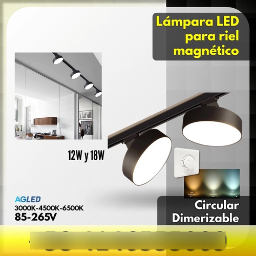 Lampara Led P/ Riel Magnetico 12w Negra 3k/4k/6k 85-265v