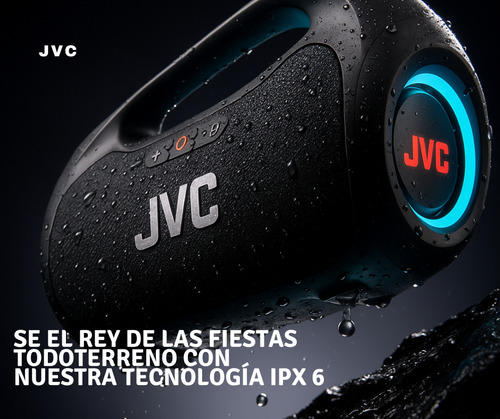 Bocina Portátil Bluetooth JVC Con Luces Led Resistente Al Agua Con Tecnología IPX 6 (Negro)