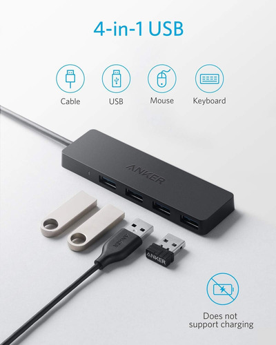 Hub Usb 3.0 De 4 Puertos Anker, Hub Usb De Datos Ultrafin...