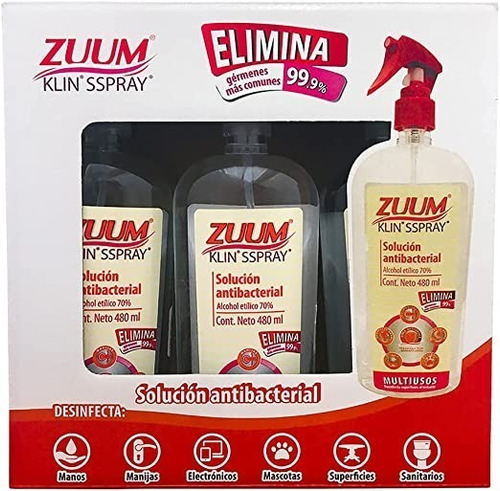 Solución Antiséptica Zuum Klin Spray 3pack De 480ml C/u