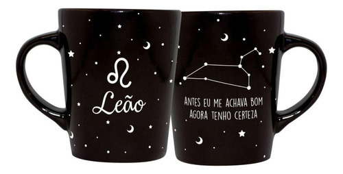 Caneca Cerâmica Signos Zodíaco Preta Presente 270ml Leão