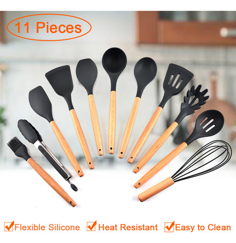 Juego De Utensilios De Cocina De Silicona Con Mango De Mader