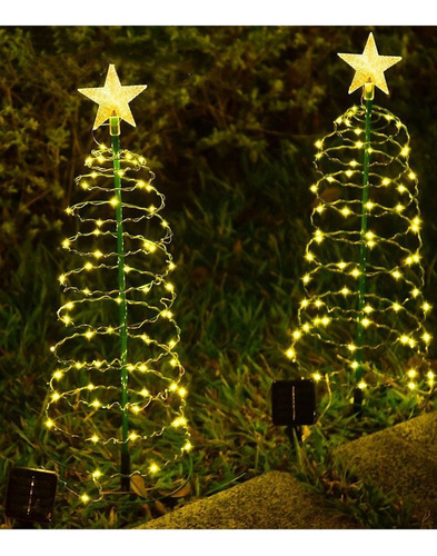 A 2 Piezas Luces Solares Árbol De Navideñas Adornos