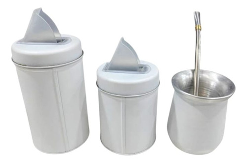 Set Matero Completo Con Yerbero, Azucarera, Mate Y Bombilla Blanco