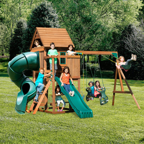 Juego Infantil De Madera Tremont Con Tobogan Y Columpios