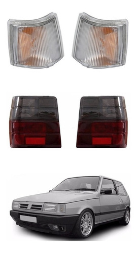 Kit Faros Delanteros Fiat Uno + Lentes Faros Traseros Fume 