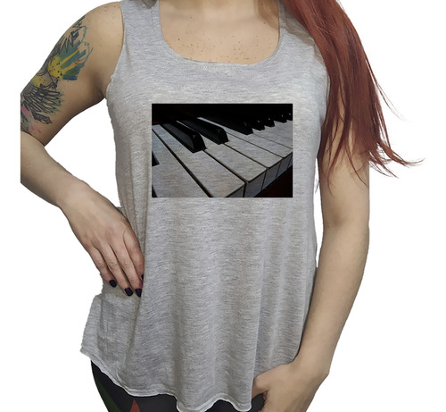 Musculosa Dama Piano Teclas De Perfil Musical Deco M2