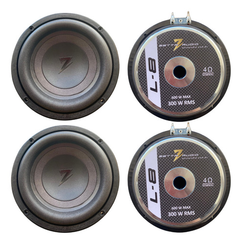 Kit 2 Unidades Subwoofer Zetta L-8 300wrms 4ohms 8 Polegadas Cor Cinza