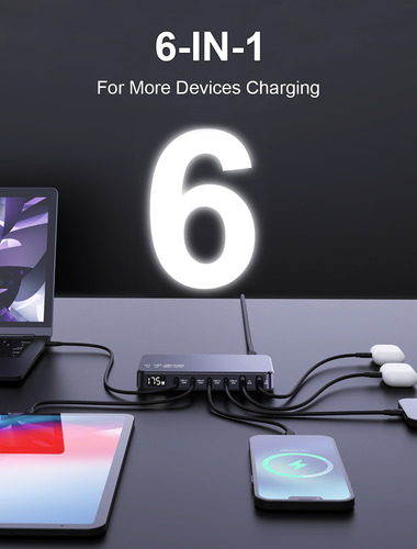 Carregador De Mesa 175w Turbo 4 Usb-c 2 Usb-a E 2 Cabos 100w