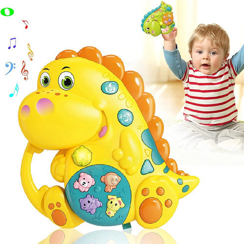 Brinquedo Dinossauro Teclado Musical Infantil Sons Animais Cor Amarelo