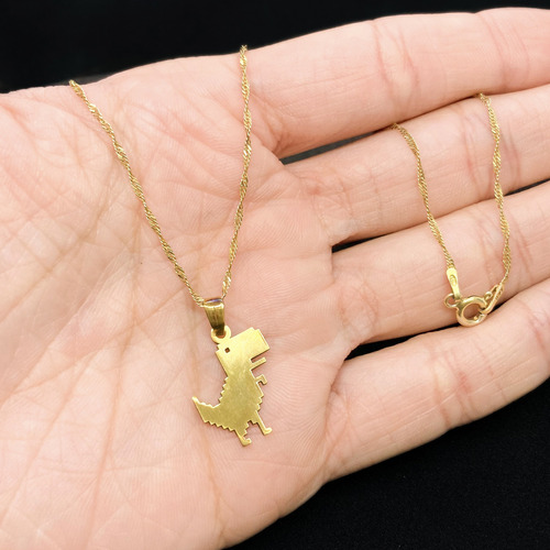 Cadena Y Dije Dinosaurio Rex Google Oro 18k Amarillo 50 Cm