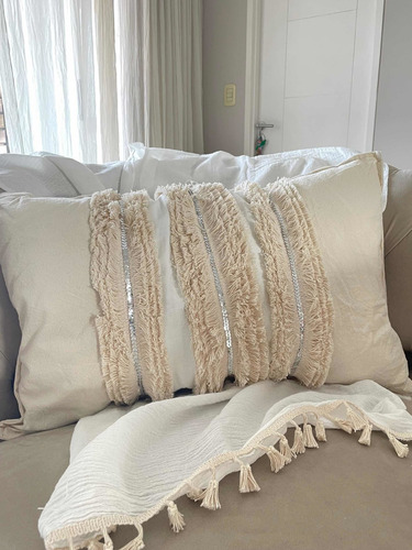 Almohadón Nish Decorativo Boho Tussur Flecos Y Lentejuelas