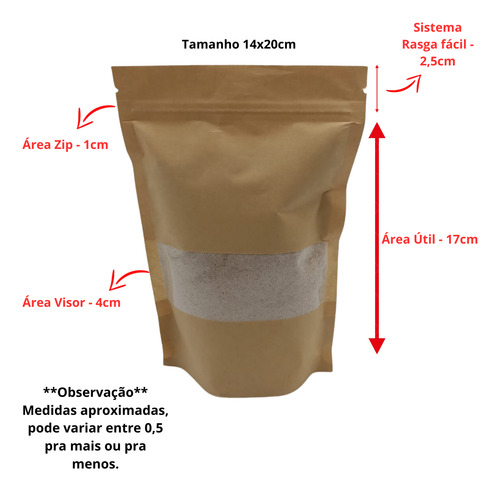 Saco Kraft Visor Stand Up Pouch 2000un 14 X 20 + 4cm