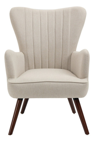 Sillón Beige De Tela Moderna Silla Con Patas De Madera