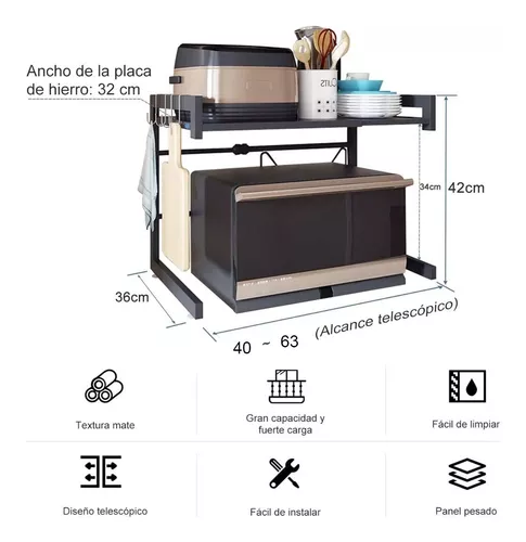 Estante Para Microondas Ajustable Organizador de Mesada para Cocina Negro —  Clemur