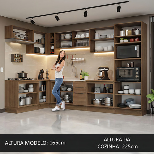Armário Cozinha Completa De Canto 499cm Stella Madesa 03 R Cor Rustic