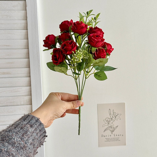 Ramo De Rosas Artificiales, Tela De Seda, Flor Artificial