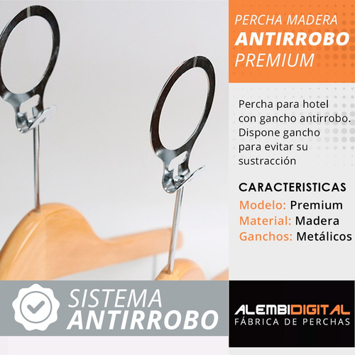 Pack 5 Perchas Antirrobo Lujo Madera Hotel Pantalon Pollera