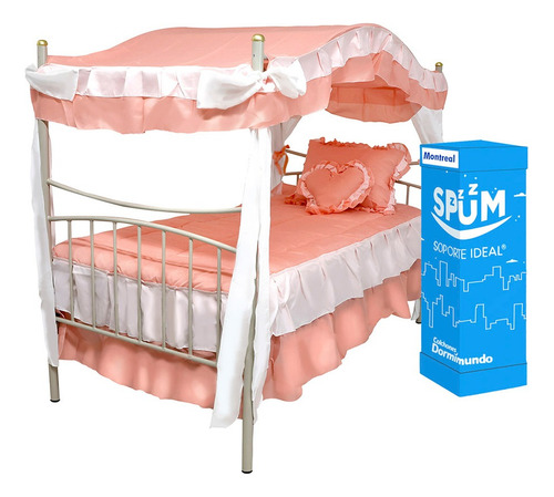 Combo Individual Colchón En Caja Cama Princesa Y Coordinado Blanco Princesas