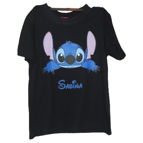 Remera Negra Para Niños De Stich Con Nombre