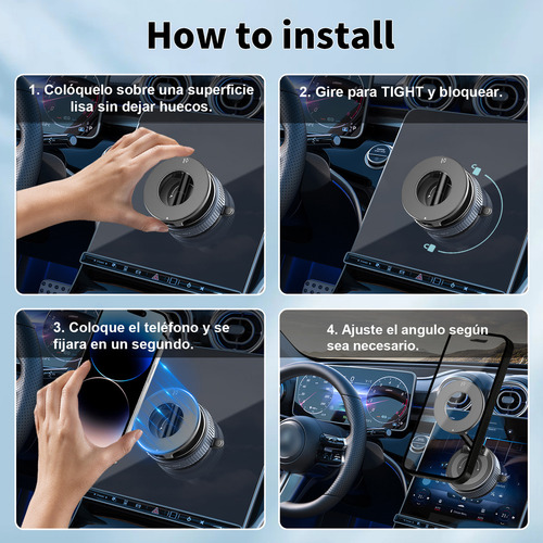 TONEOF Soporte Magnético para Teléfono Celular Mini Soporte de Coche con Vacío Adsorción Y Anillo Magnético para iPhone y Android para Ventana/Pantalla/Cinta de Correr/Espejo/Superficie Lisa