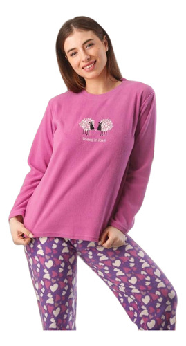 Pijama Polar Corazones Bordado Color Ciruela