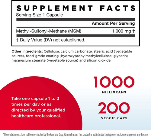 Imagem 2 de 8 de Msm 1000mg Methyl Sulfonyl Methane Enxofre Orgânico 200 Caps