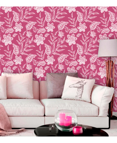 Papel De Parede Adesivo Lavável Floral Magenta Branca