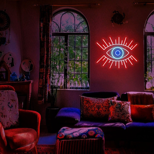 Letrero Luz Neon Ojo Turco Evil Eye Mystic Con Atenuador Led Color Rojo + Azul