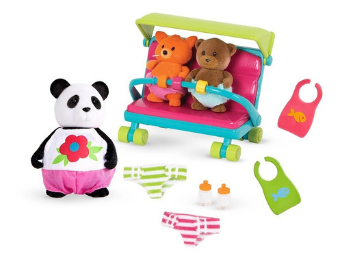 Imagen 2 de 3 de Lil Woodzeez Set Niñera Con 2 Bebes Con Accesorios De Paseo