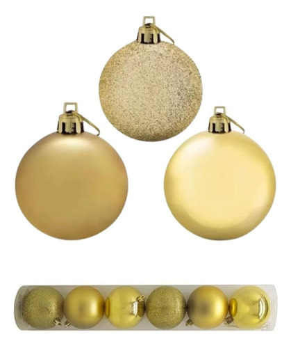 Bola Mista Enfeite Natal 8cm Dourada Com 6 Unidades Magizi Cor Dourado