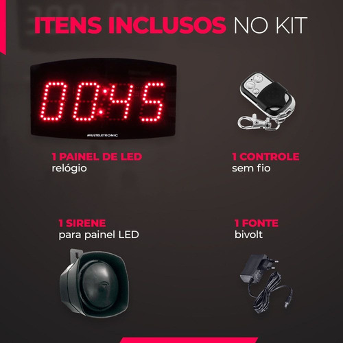 Kit Painel Relógio Led + Sirene Industrial Escola Empresa