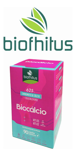 Biocalcio 625mg. + Vit D3, K2 Cálcio 90 Caps. Biofhitus