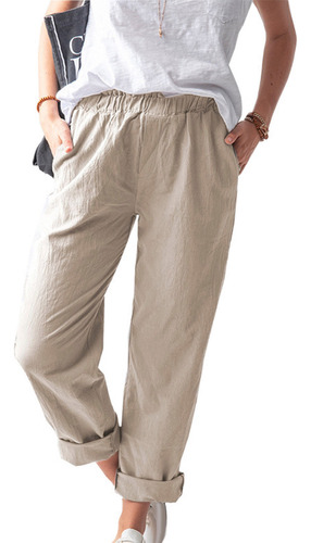 Pantalón Recto Casual Cómodo Con Cintura Elástica Para Mujer