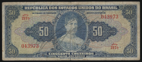 Brasil, 50 Cruzeiros, 1943. P#137. F / F+