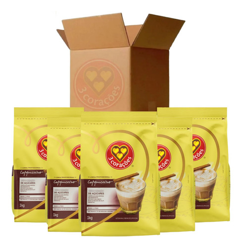 Caixa 5 Cappuccino 3 Corações Baixo Açúcar Profissional 1kg