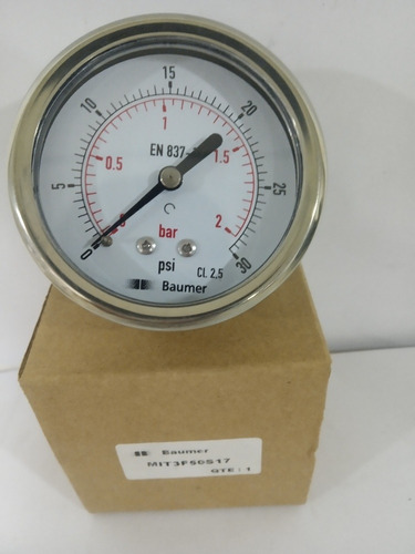 Manómetro 0 A 30psi Dial 2  1/2 Rosca 1/4 Npt Baumer