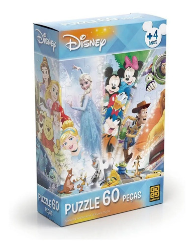 Quebra Cabeça Infantil Puzzle Disney 60 Peças Grow 02449