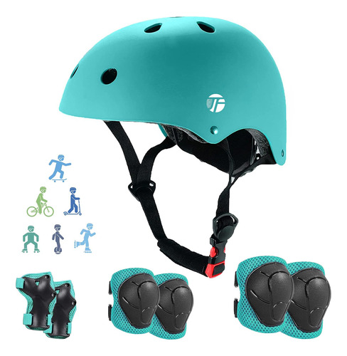 Jeefree Casco De Patineta Ajustable Con Rodilleras, Coderas,