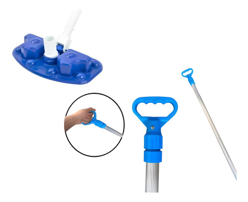Cabo Telescópico 4m De Piscina + Rodo Aspirador 8 Esferas