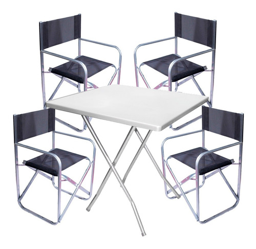 Imagen 1 de 6 de Kit Mesa Cuadrada Blanca Sillon Director X4uni Posta 150 Kg