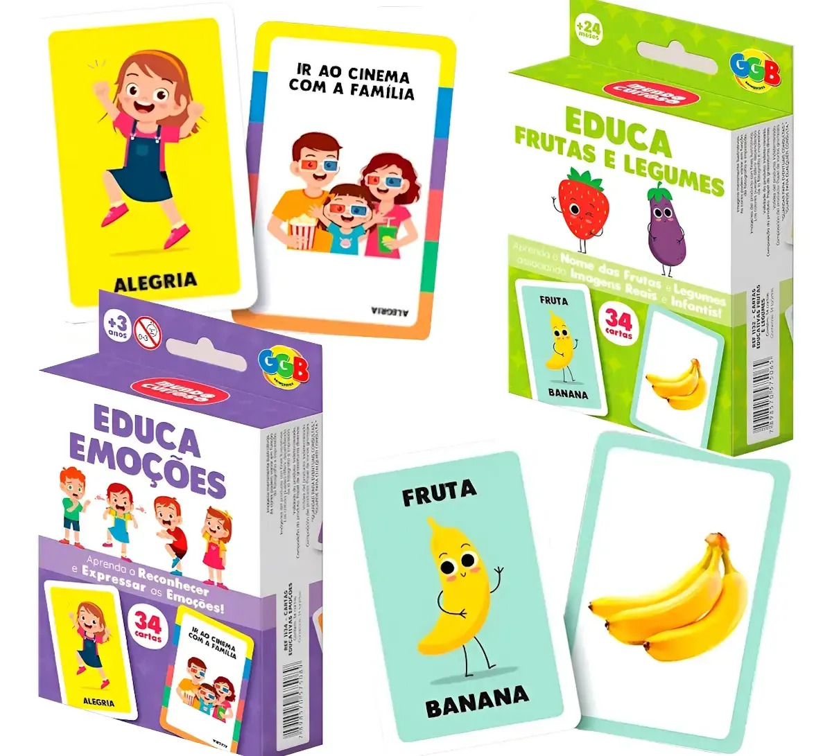Brinquedo Educativo Kit Jogos De Cartas Emoções E Frutas