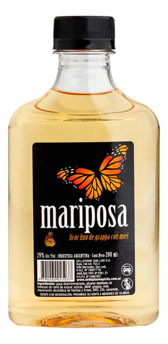 Licor De Grappa Con Miel Mariposa Petaca 200ml 