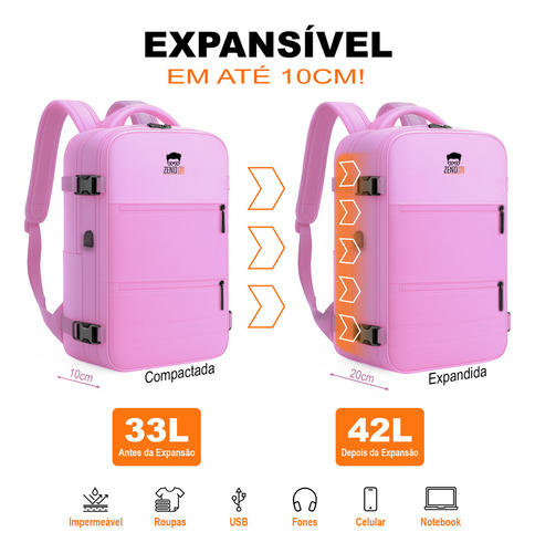 Mochila De Viagem Unissex Zeno On Espaço Amplo Notebook Impermeável Rosa