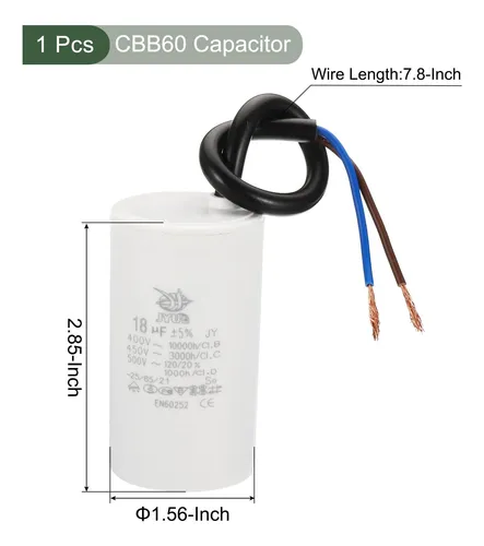 Condensador Yokive 18uf Cbb60 Con 2 Cables, Ac 450v (blanco,