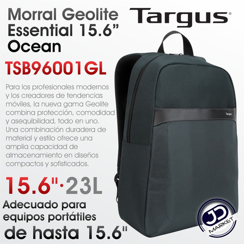 Imagen 2 de 10 de Morral Targus Tsb96001 Geolite Essential, 15.6'' / Acolchado