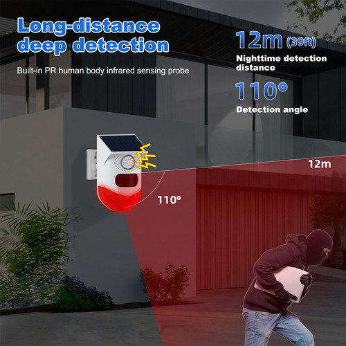 Para Alarma Solar Con Sensor De Movimiento, 120 Db, Sirena
